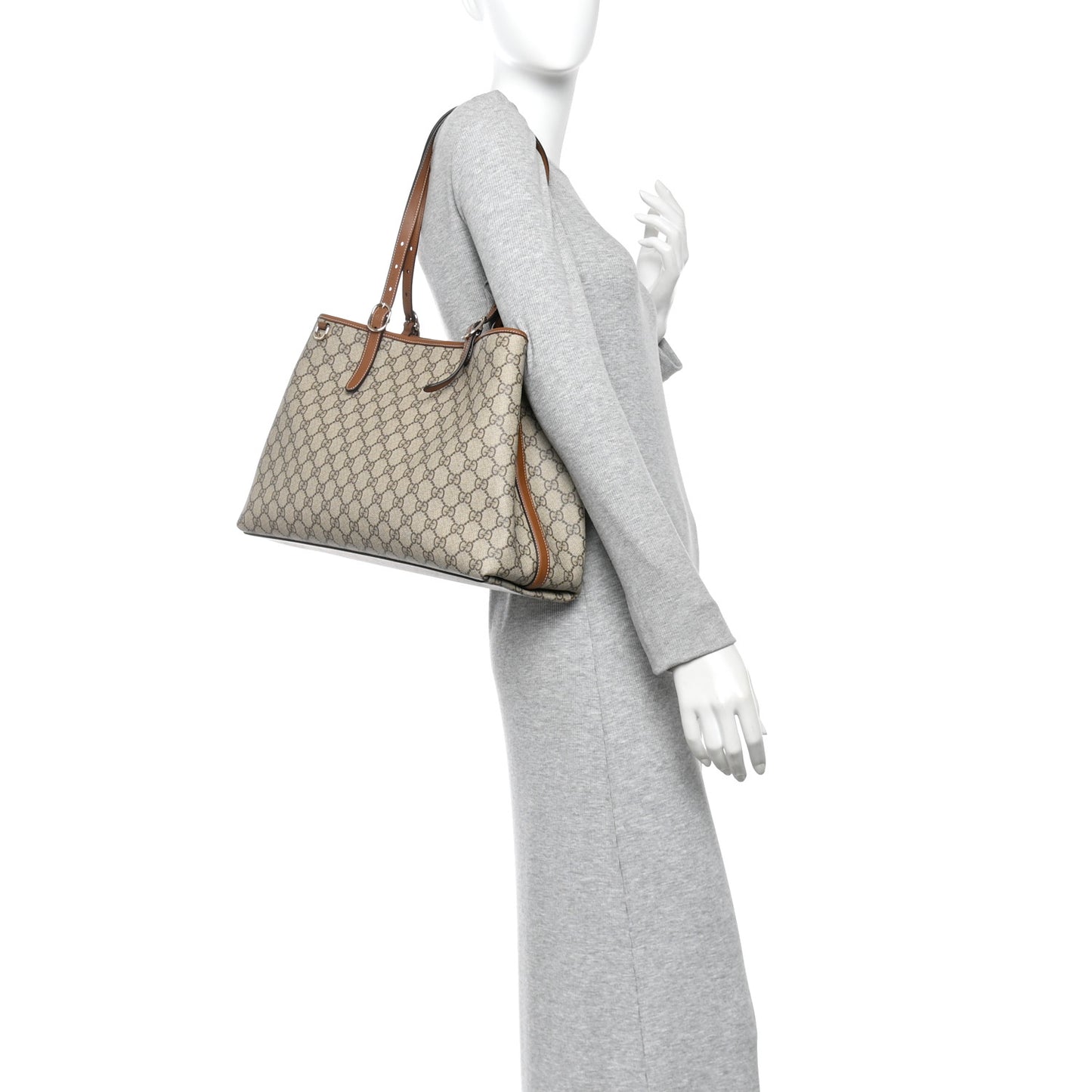 GG Supreme Monogram Emblem Large Tote Bag Beige Dark Brown