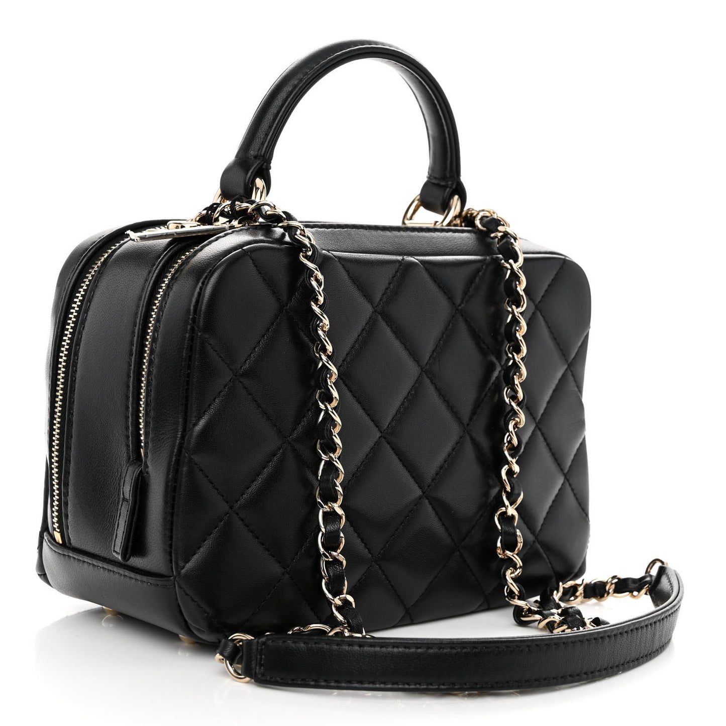 Lambskin Quilted Small Trendy CC Bowling Bag Black