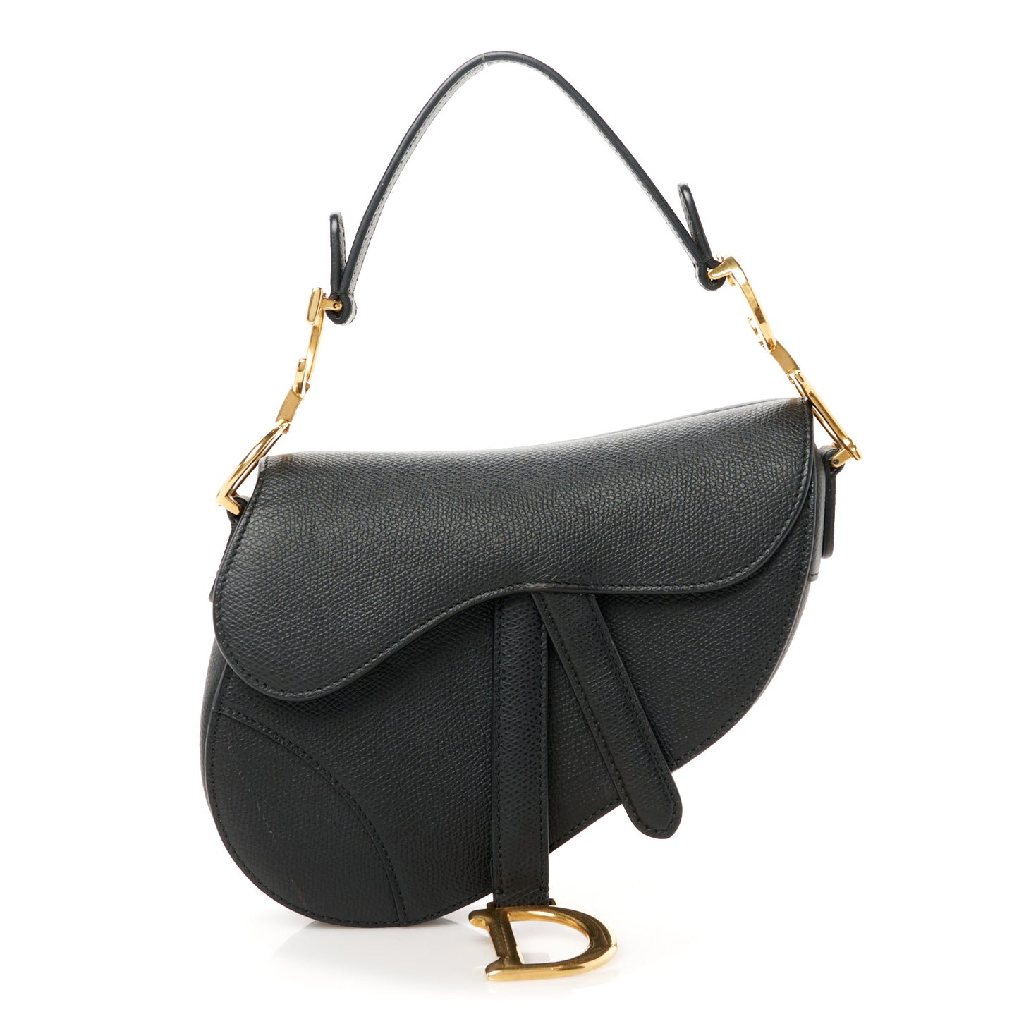 Grained Calfskin Mini Saddle Bag Black