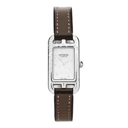 Hermes Stainless Steel Swift Diamond 17mm Nantucket Jete De Diamants Quartz Watch Etoupe 1 of 6