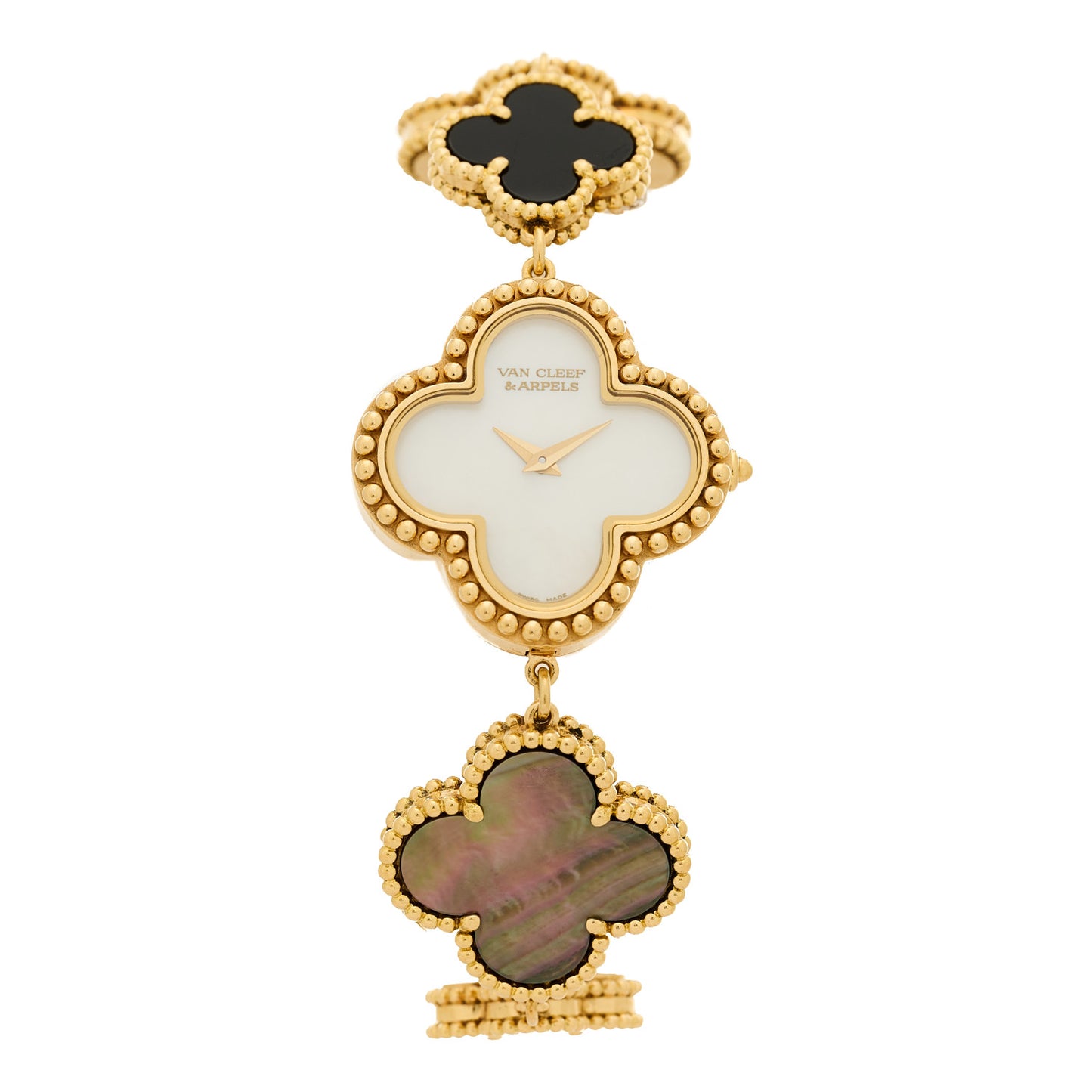 18K Yellow Gold Mother of Pearl Black Onyx 26mm Alhambra Quartz Watch