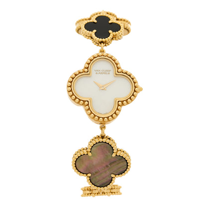 Van Cleef & Arpels 18K Yellow Gold Mother of Pearl Black Onyx 26mm Alhambra Quartz Watch 1 of 6