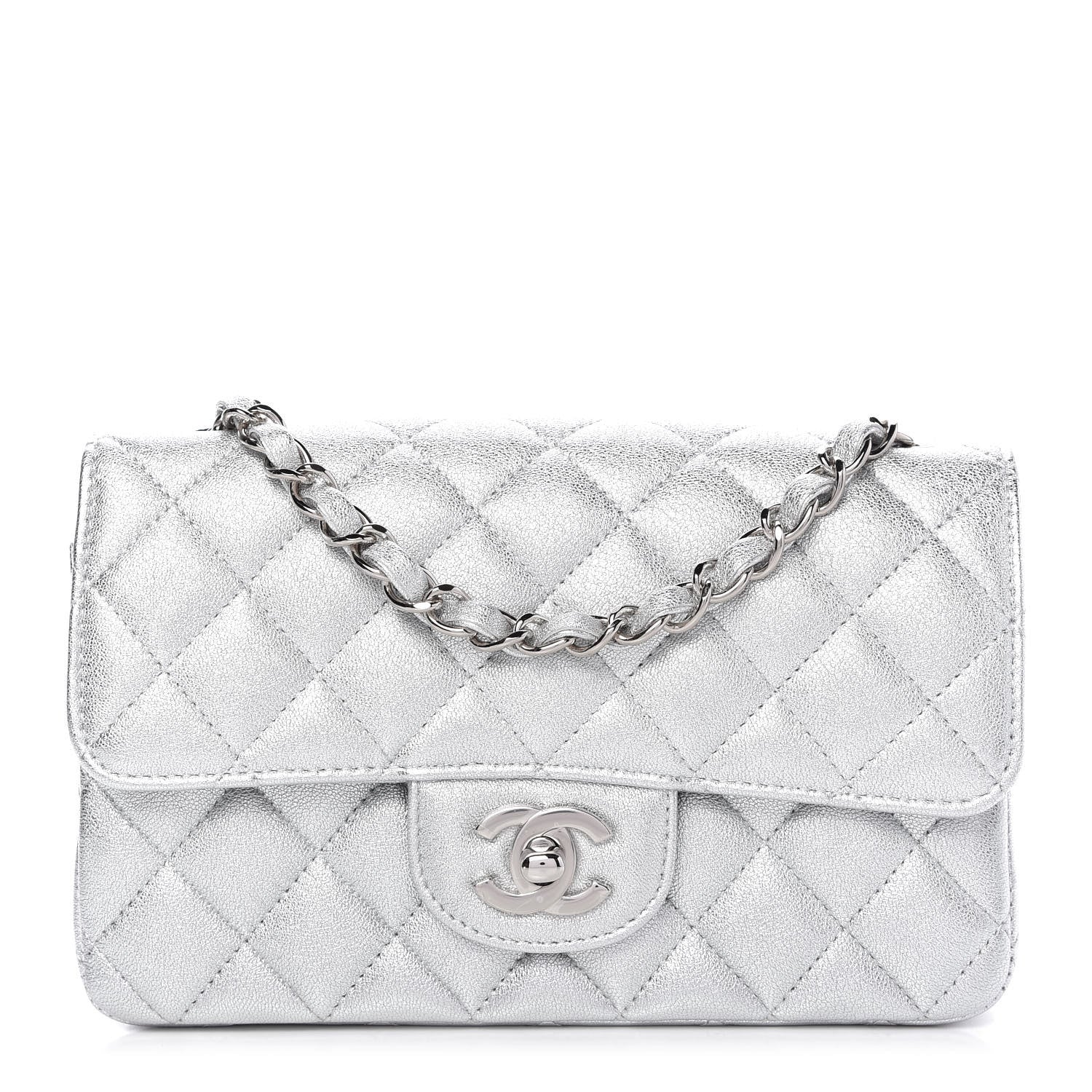 Chanel Metallic Lambskin Quilted Mini Rectangular Flap Silver 1 of 9