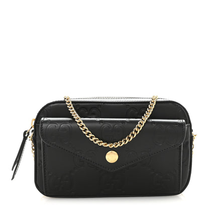 Gucci Calfskin GG Super Mini Debossed Chain Wallet Black 1 of 9