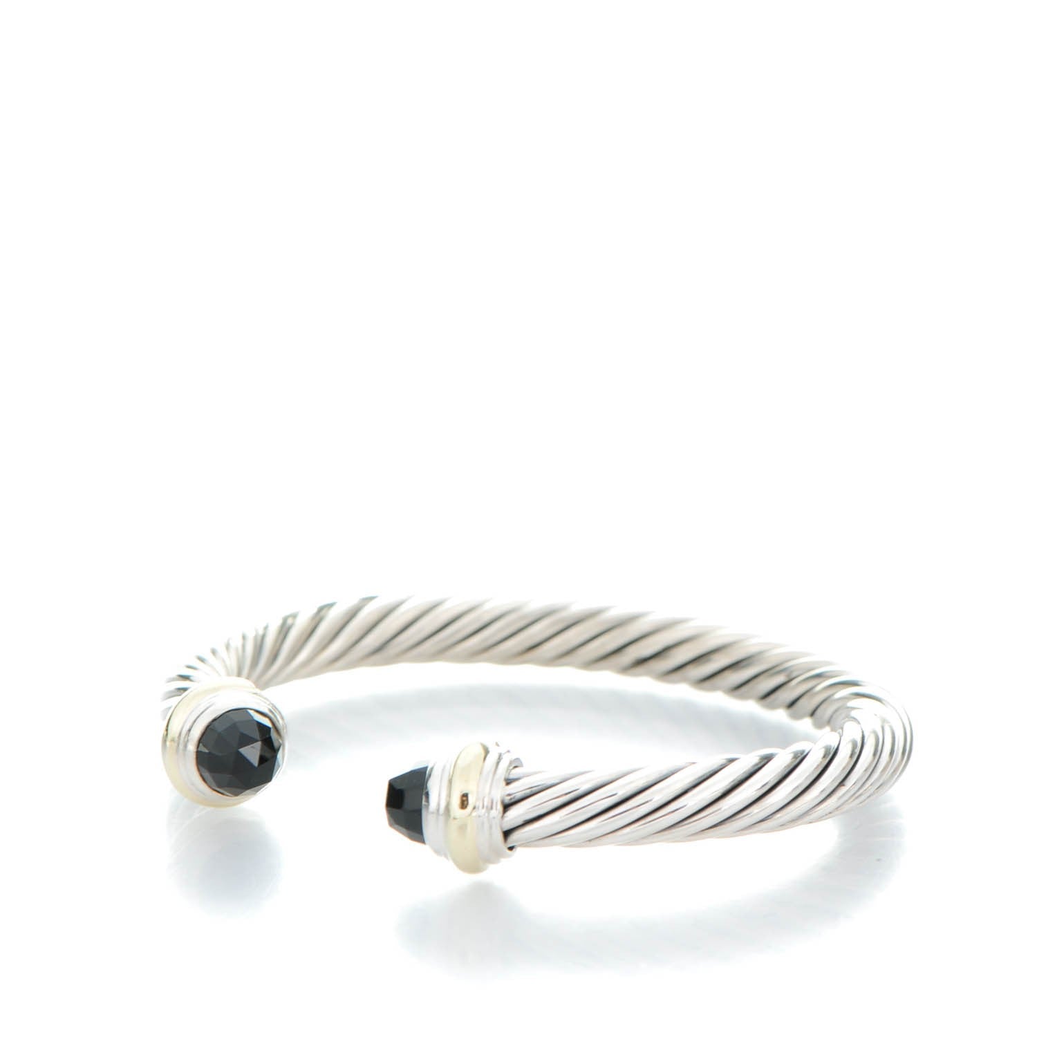 David Yurman Sterling Silver 14K Yellow Gold Black Onyx 7mm Cable Classics Bracelet 5 of 6