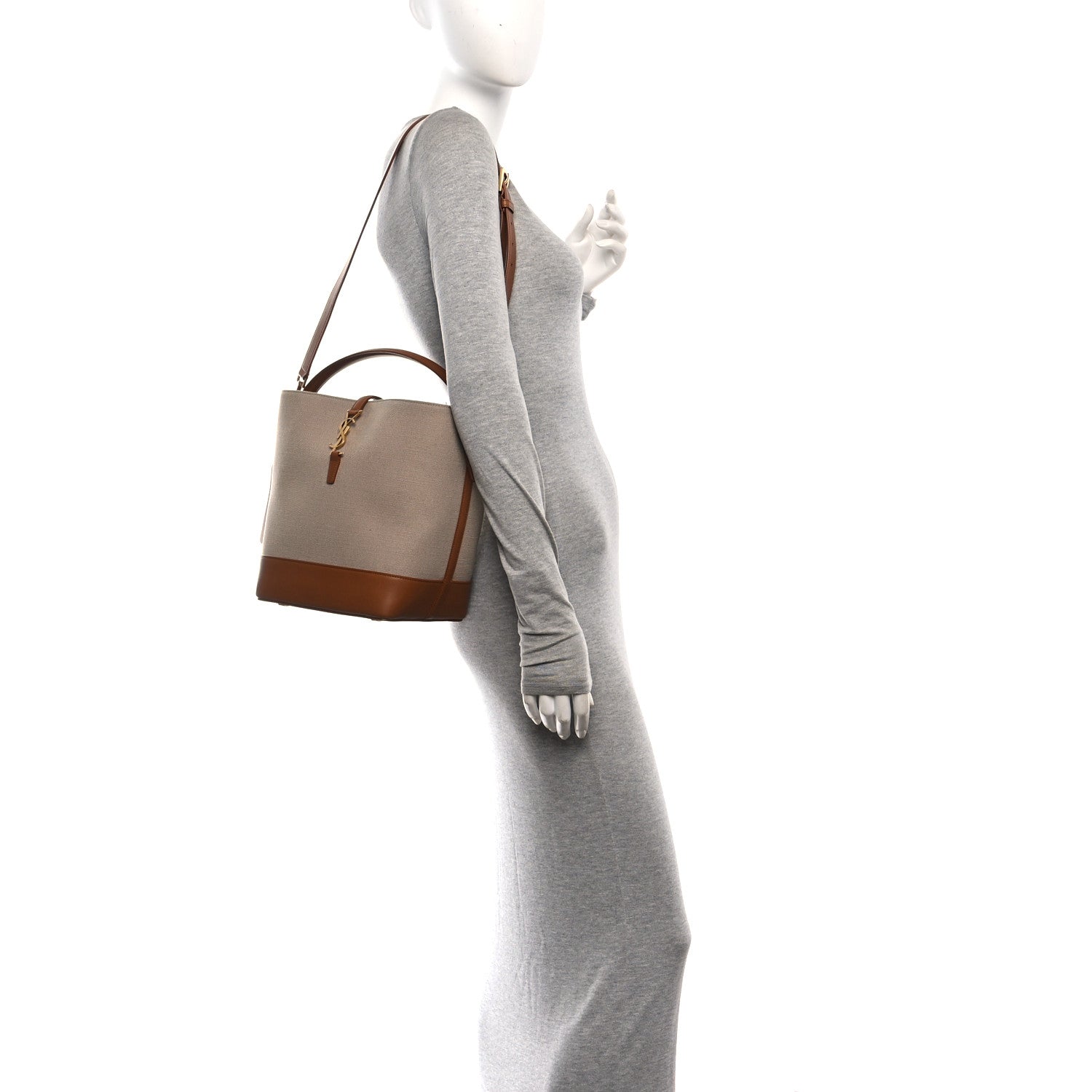 Saint Laurent Raffia Vegetable Le 37 Bucket Bag Naturel Brick 2 of 11