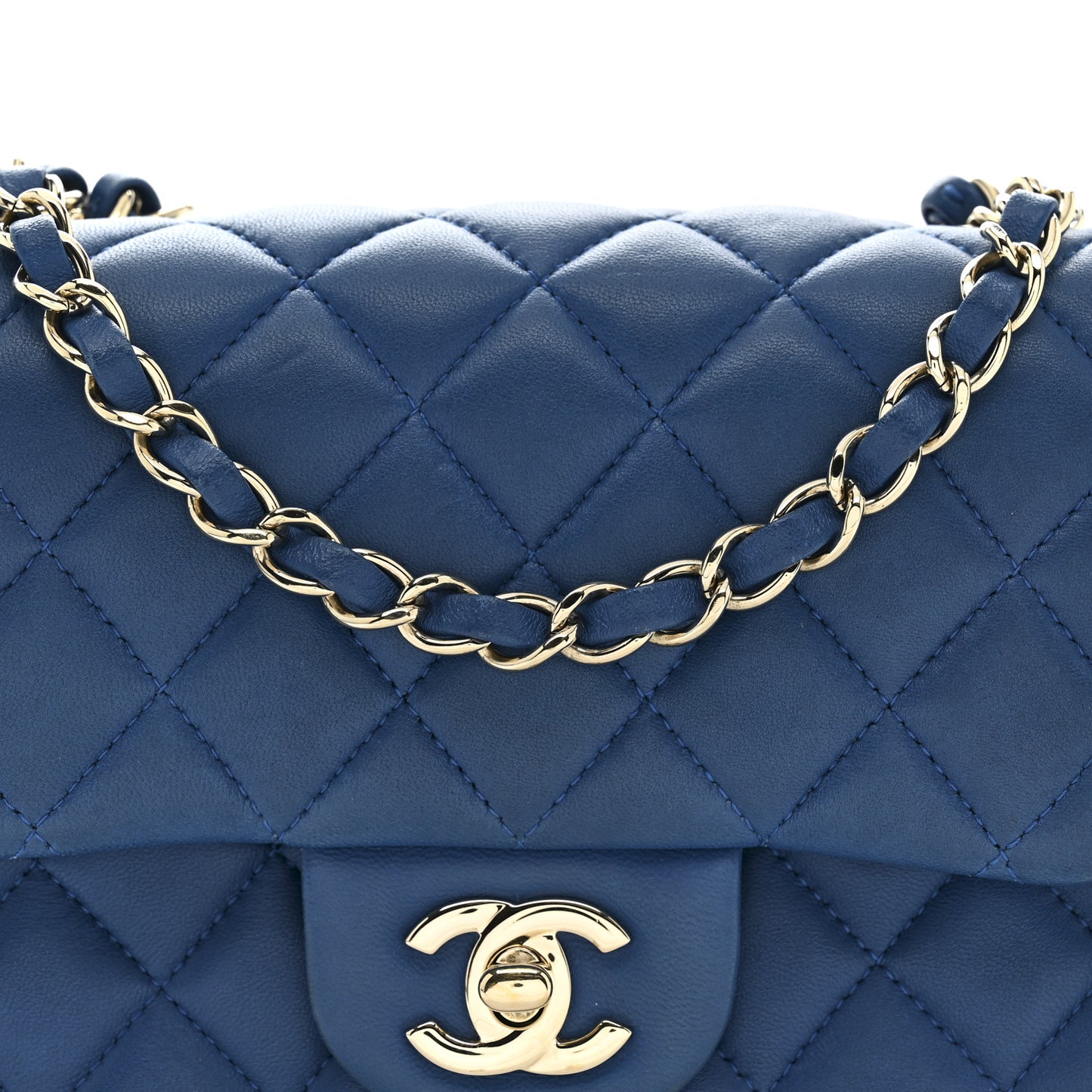 Lambskin Quilted Mini Square Flap Dark Blue