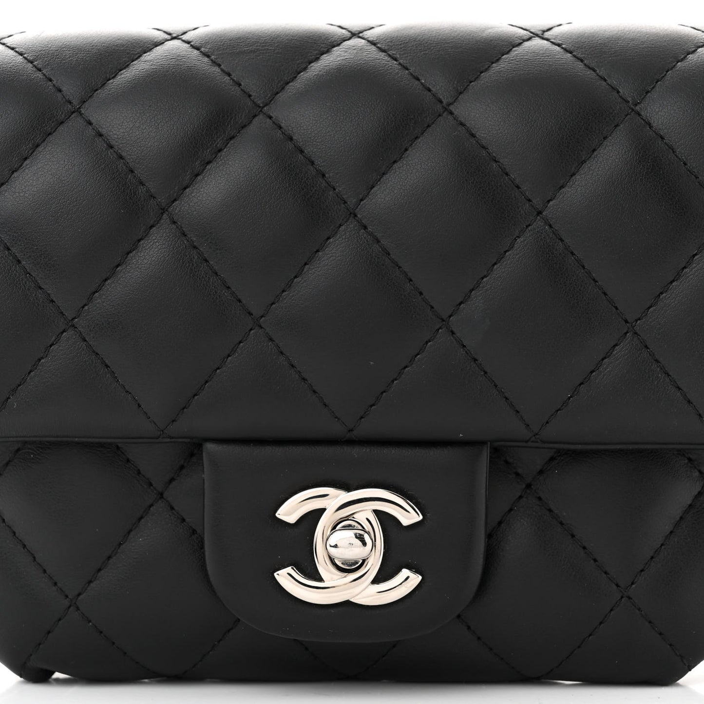 Calfskin Quilted CC Uniform Flap Belt Bag Black