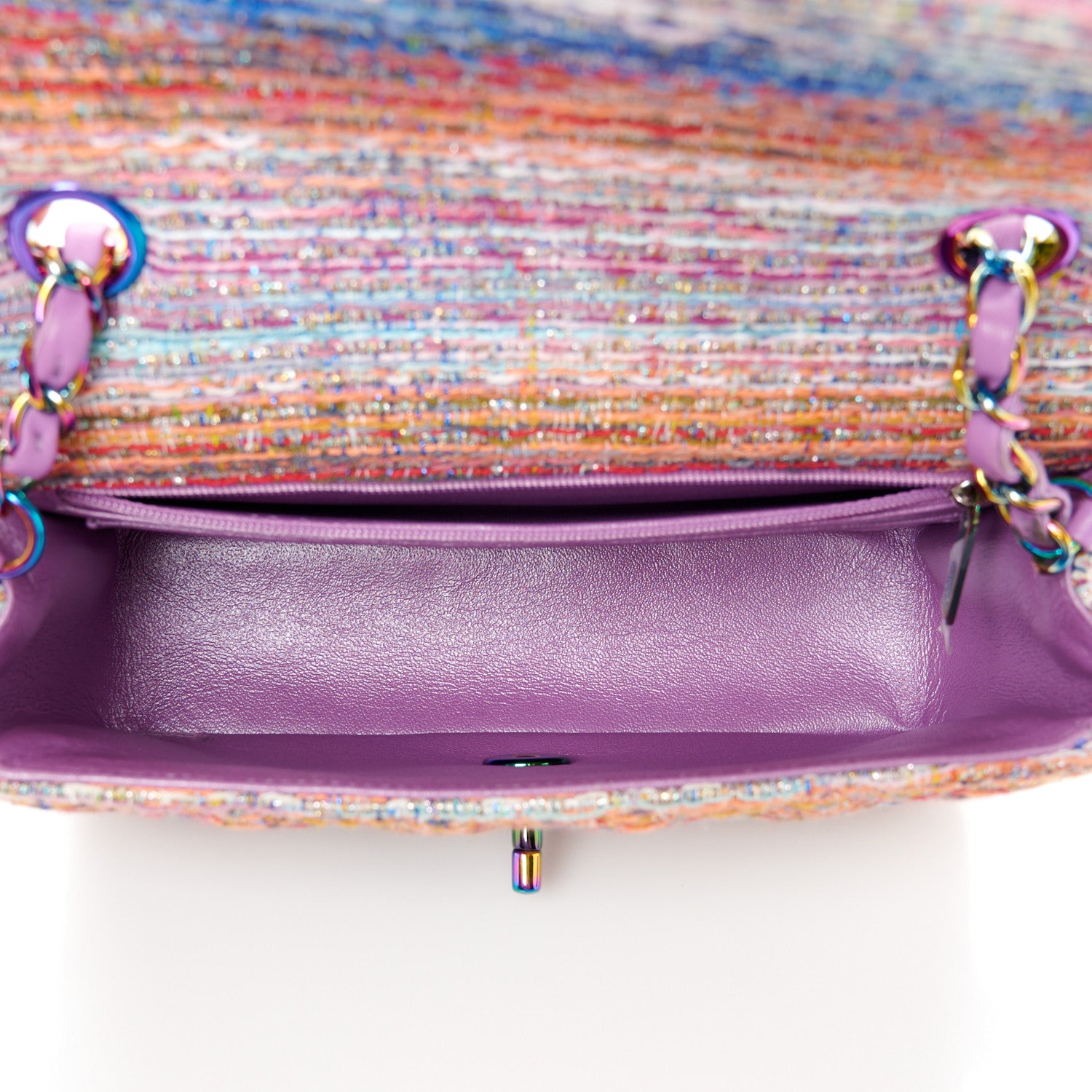 Chanel Tweed Quilted Mini Rectangular Flap Blue Pink Orange 5 of 11