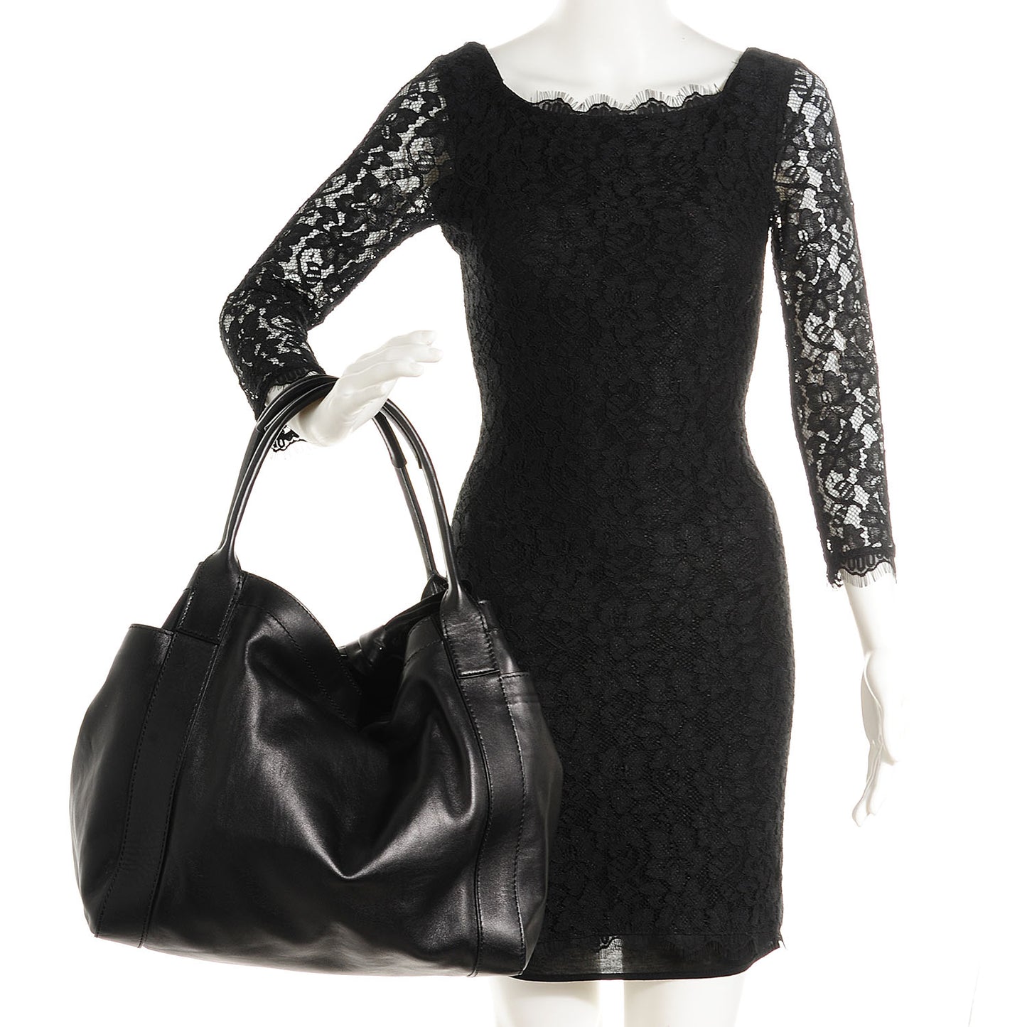 Nappa Double Pocket Bow Tote Black