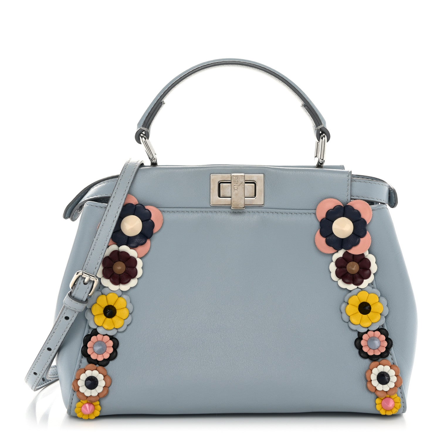 Fendi Nappa Flowerland Mini Peekaboo Iconic Satchel Light Blue 1 of 12