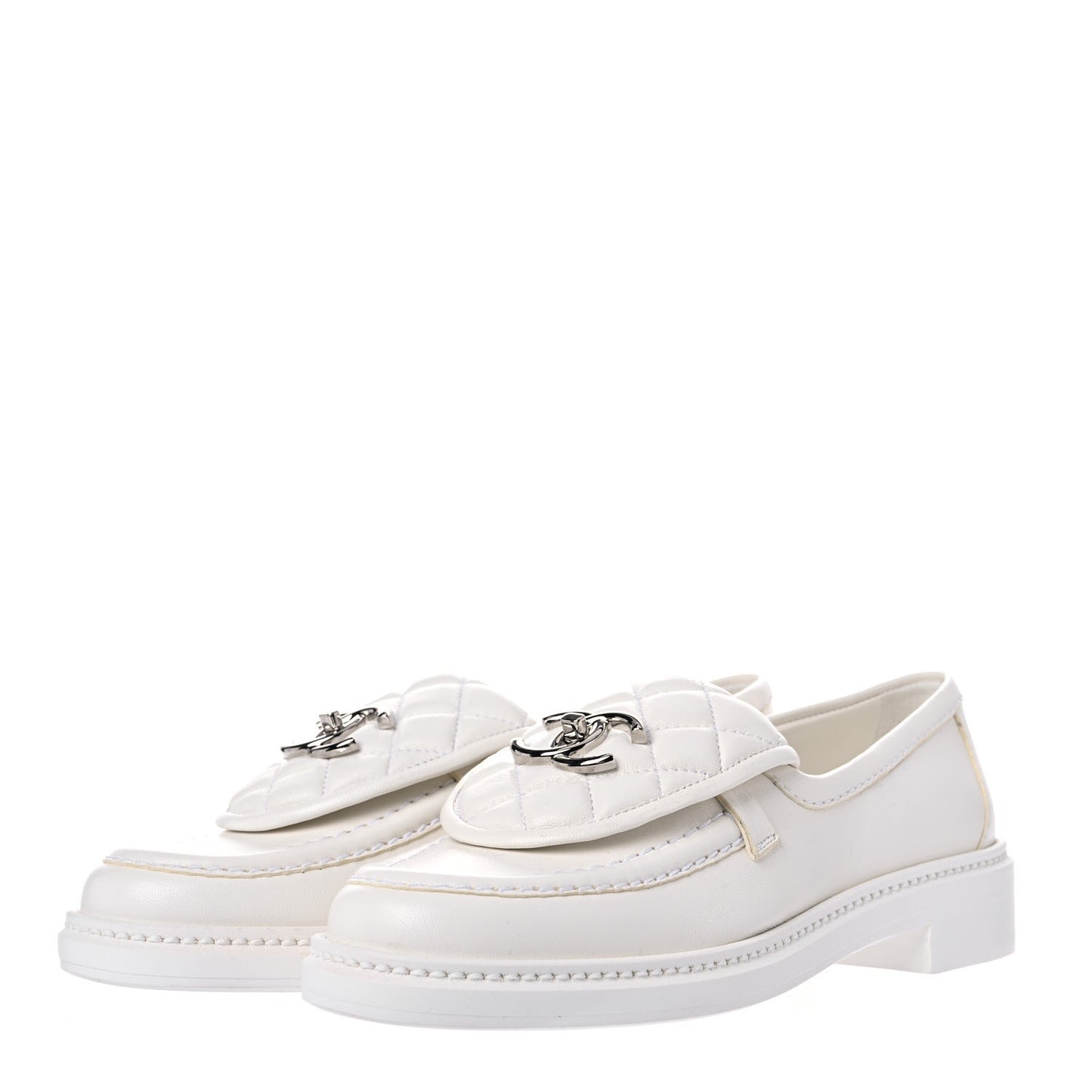 Lambskin Quilted CC Turnlock Loafers 35.5 White