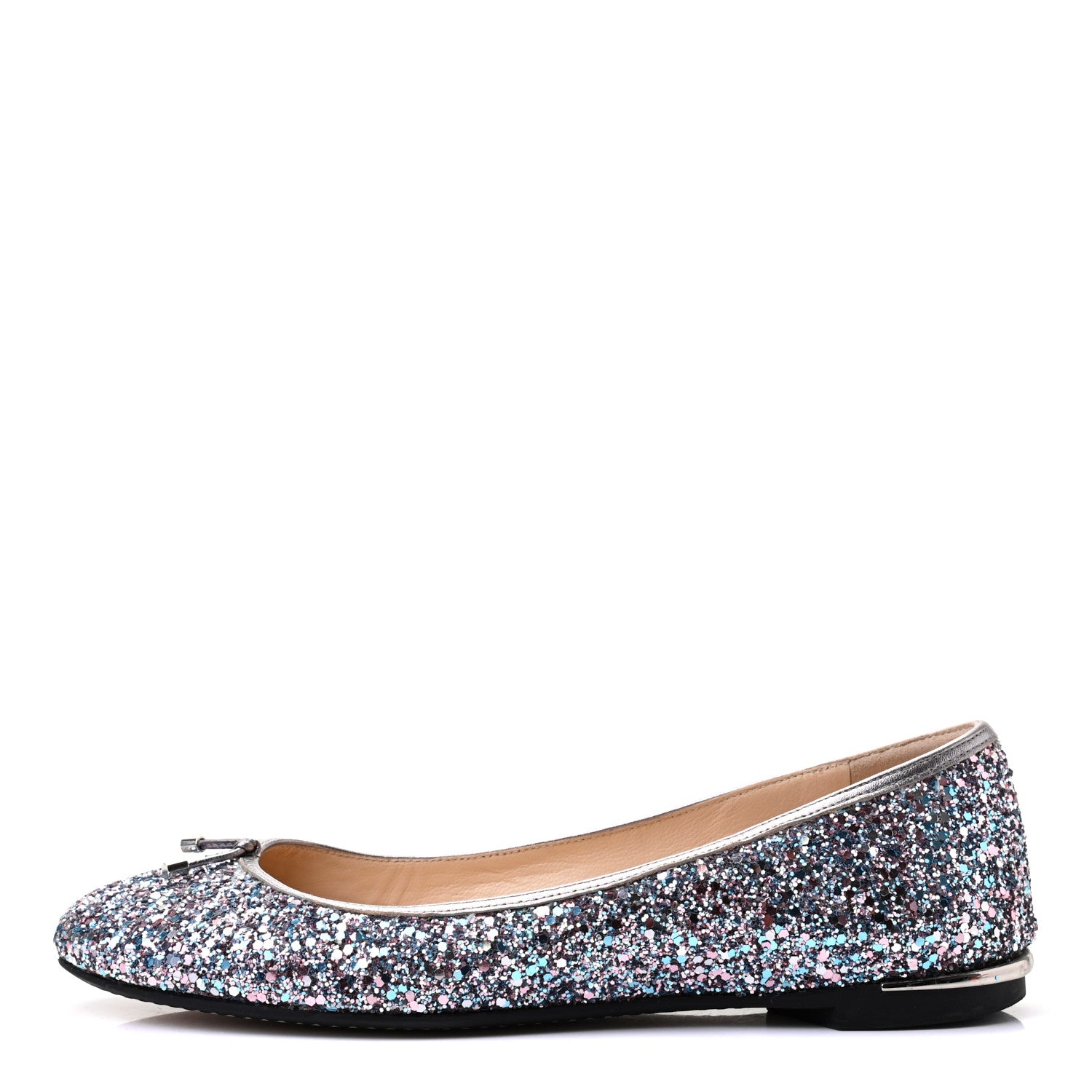 Jimmy Choo Coarse Glitter Fabric Ballet Flats 37.5 Blue 1 of 7