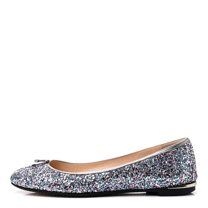 Jimmy Choo Coarse Glitter Fabric Ballet Flats 37.5 Blue 1 of 7