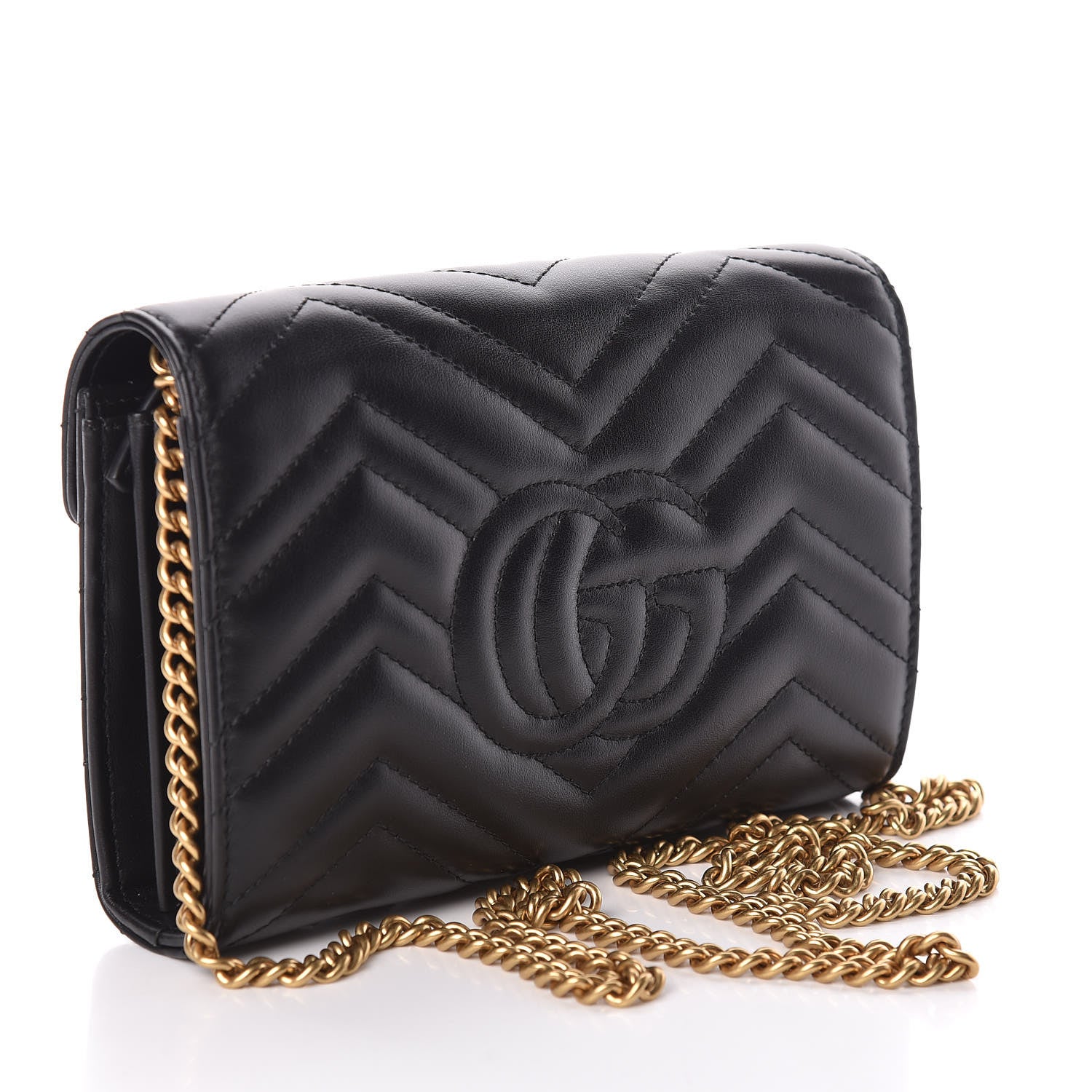 Gucci Calfskin Matelasse GG Marmont Chain Wallet Black 3 of 9