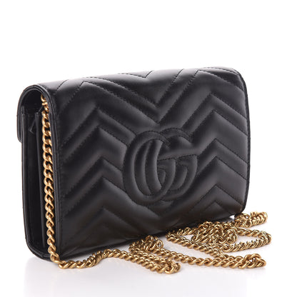 Gucci Calfskin Matelasse GG Marmont Chain Wallet Black 3 of 9