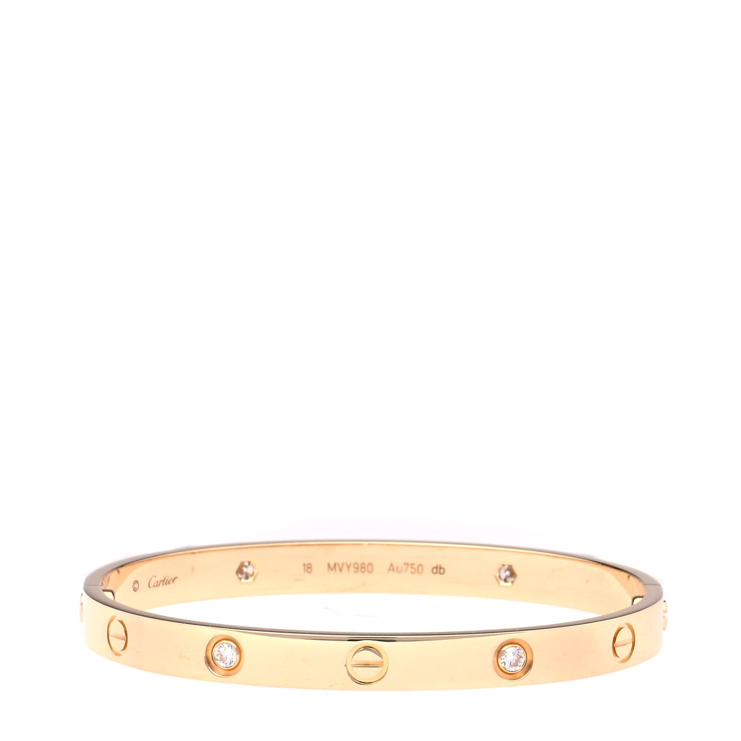Cartier 18K Yellow Gold 4 Diamond LOVE Bracelet 18 1 of 9