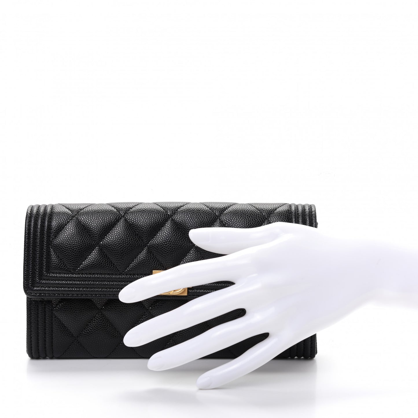 Caviar Quilted Large Boy Gusset Flap Wallet Black