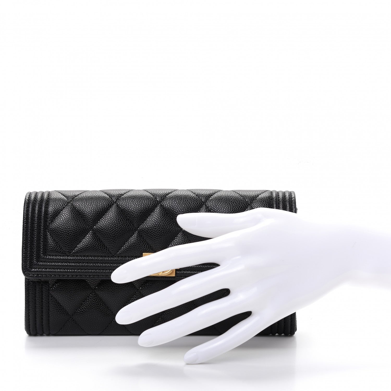 Chanel Caviar Quilted Large Boy Gusset Flap Wallet Black 2 of 9