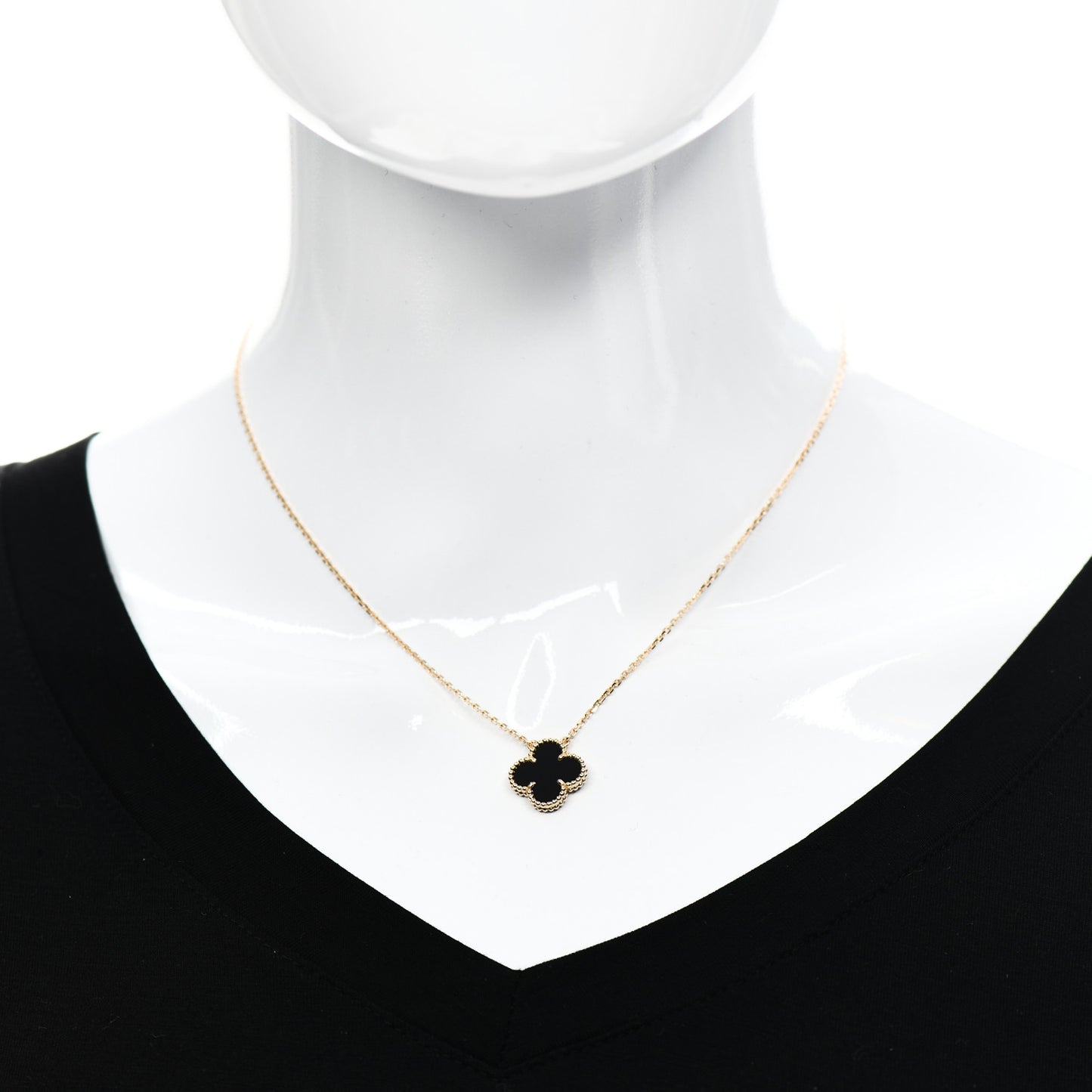 18K Yellow Gold Black Onyx Vintage Alhambra Pendant Necklace