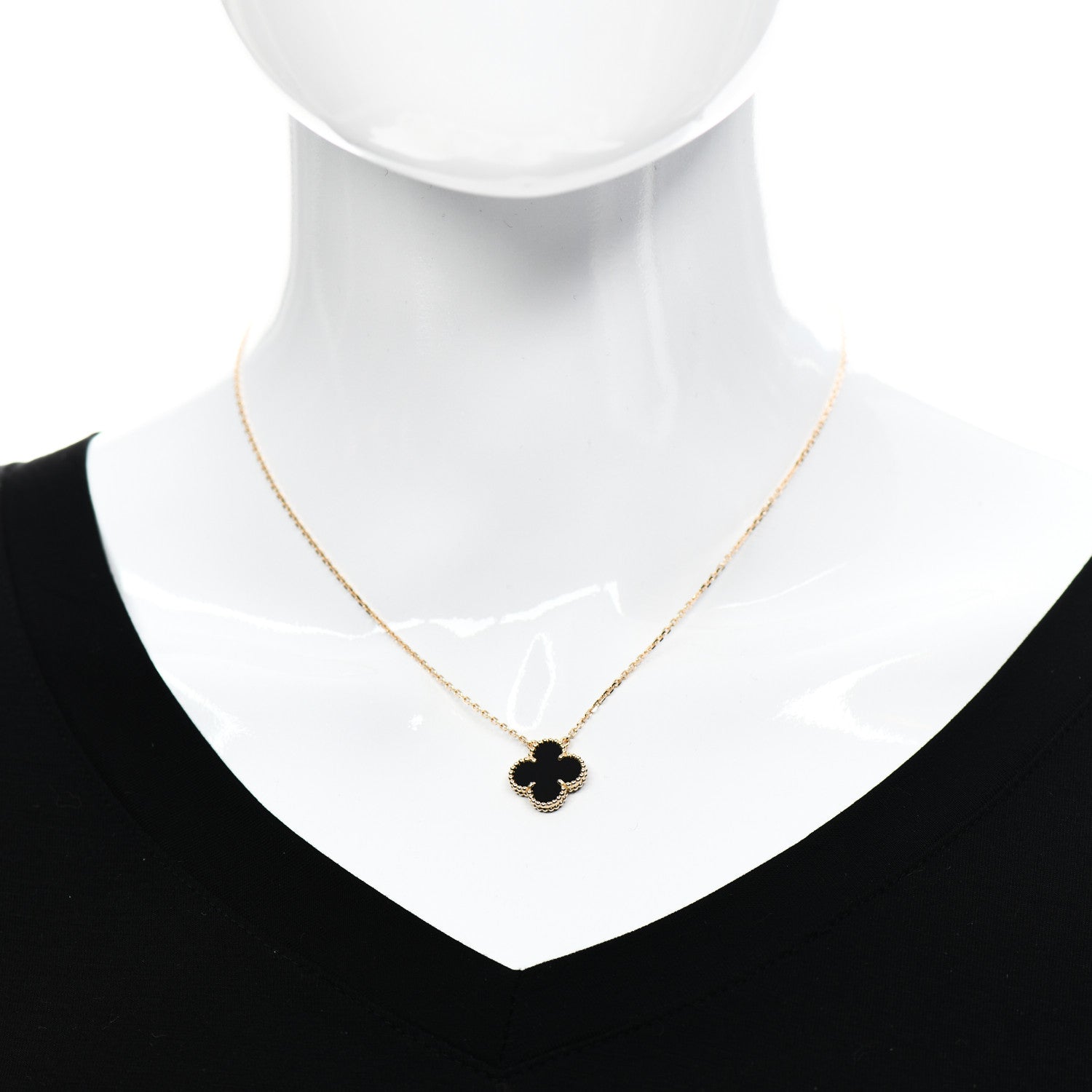 Van Cleef & Arpels 18K Yellow Gold Black Onyx Vintage Alhambra Pendant Necklace 2 of 6