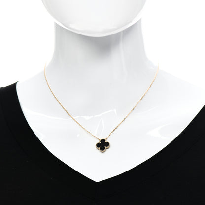 Van Cleef & Arpels 18K Yellow Gold Black Onyx Vintage Alhambra Pendant Necklace 2 of 6