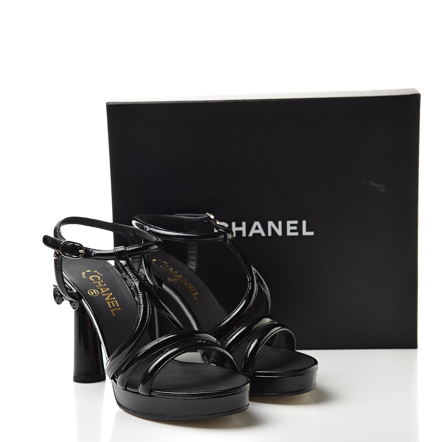 Patent Crumpled Calfskin Parthenon Platform Sandals 40 Black