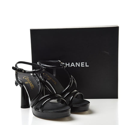 Chanel Patent Crumpled Calfskin Parthenon Platform Sandals 40 Black 8 of 8