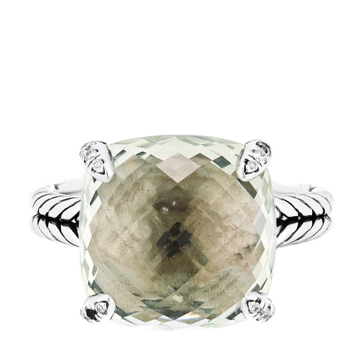 Sterling Silver Diamond Prasiolite 14mm Chatelaine Ring 60 9