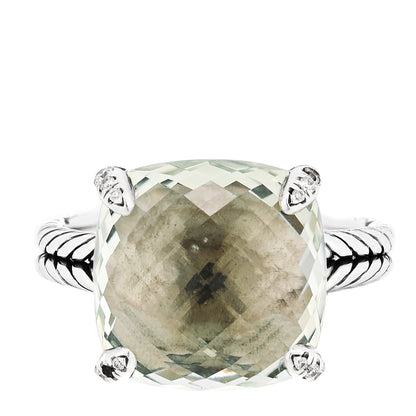 David Yurman Sterling Silver Diamond Prasiolite 14mm Chatelaine Ring 60 9 1 of 5