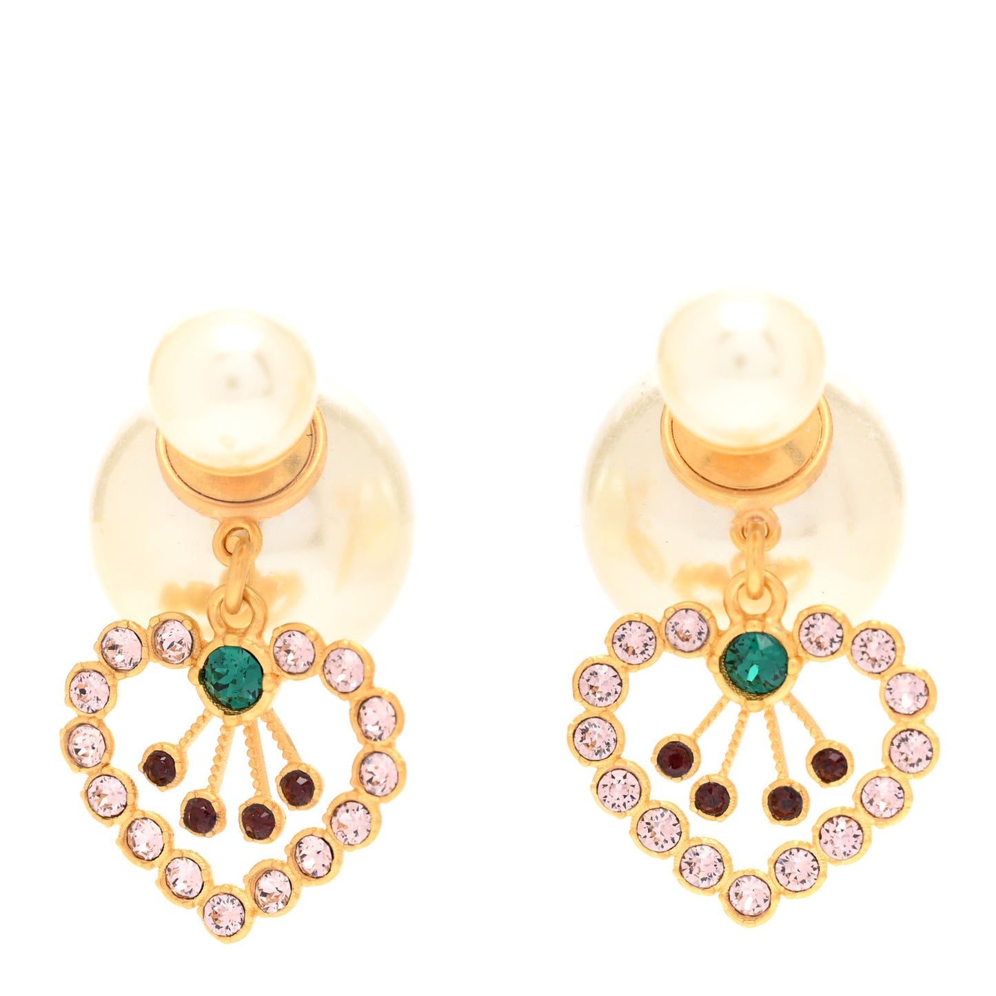 Pearl Crystal Heart Tribal Earrings Gold Multicolor