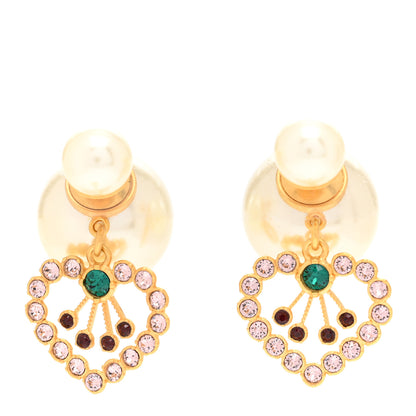 Christian Dior Pearl Crystal Heart Tribal Earrings Gold Multicolor 1 of 5