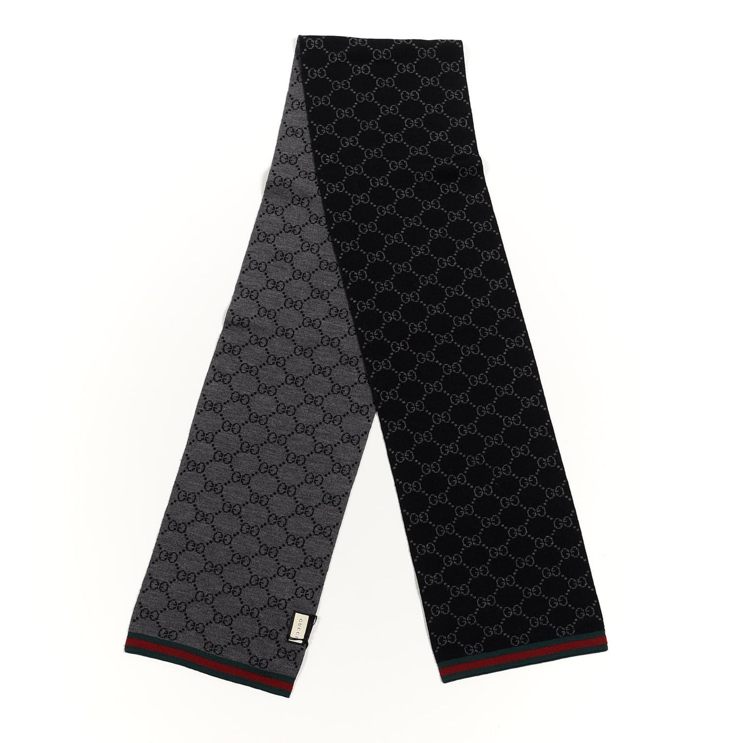 Wool Tricot GG Monogram Web Solange Scarf Black Medium Grey