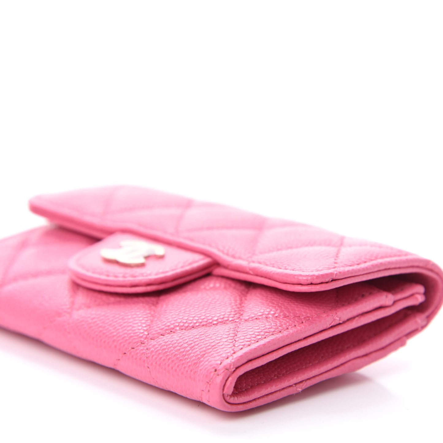 Caviar Quilted Flap Card Holder Wallet Pink