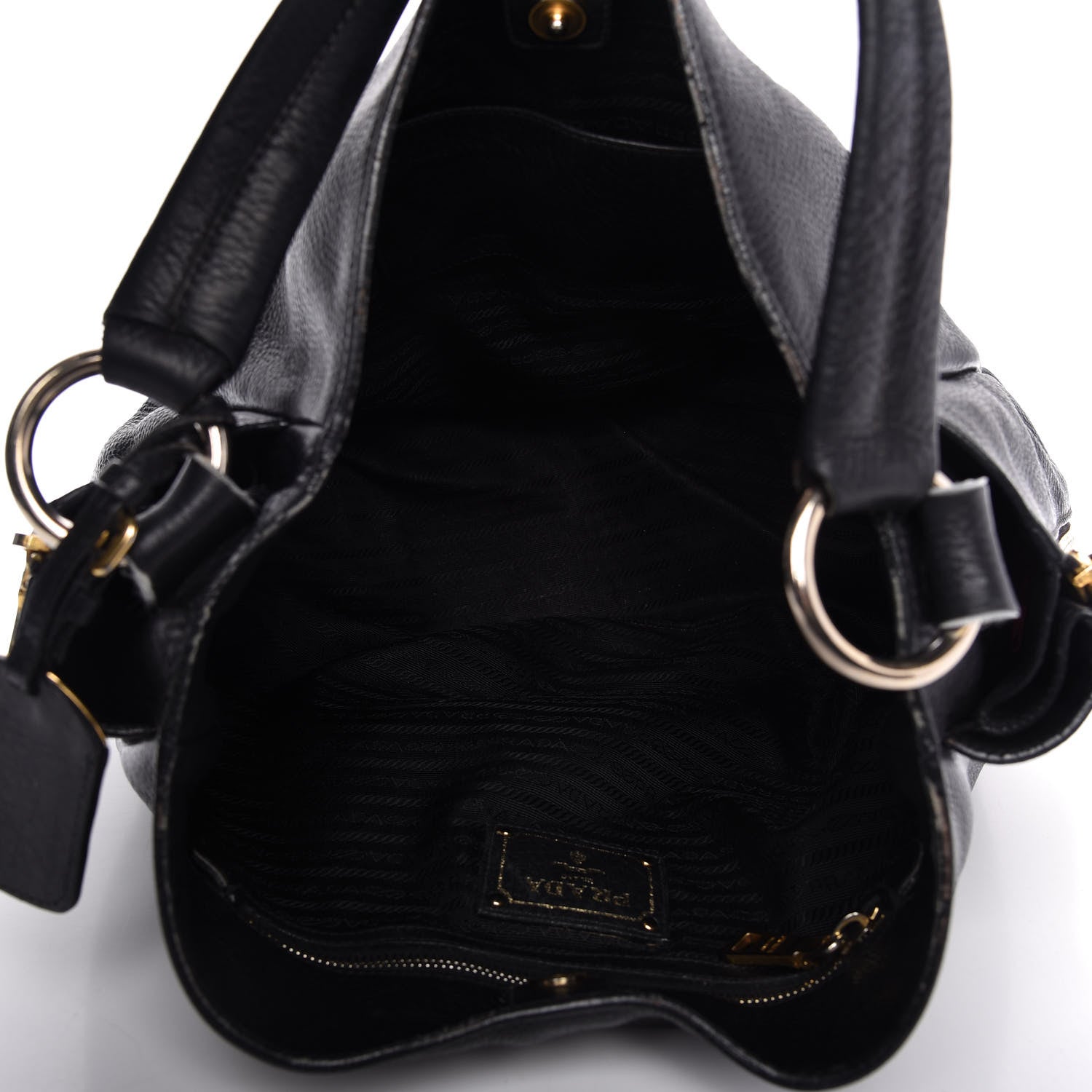 Prada Vitello Daino Side Zip Pocket Hobo Black 5 of 15