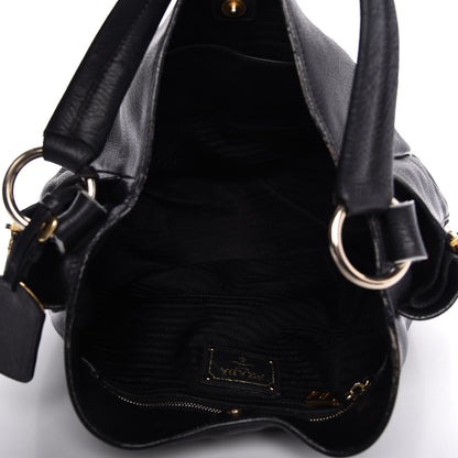 Prada Vitello Daino Side Zip Pocket Hobo Black 5 of 15