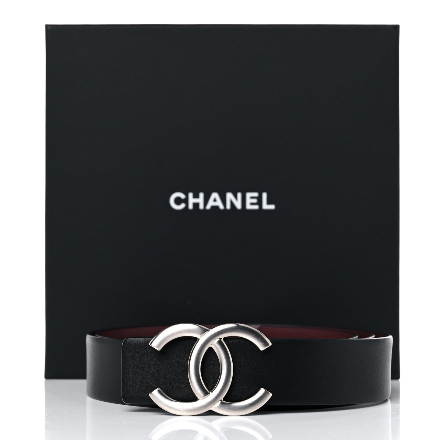Calfskin CC Reversible Belt 95 Black Burgundy