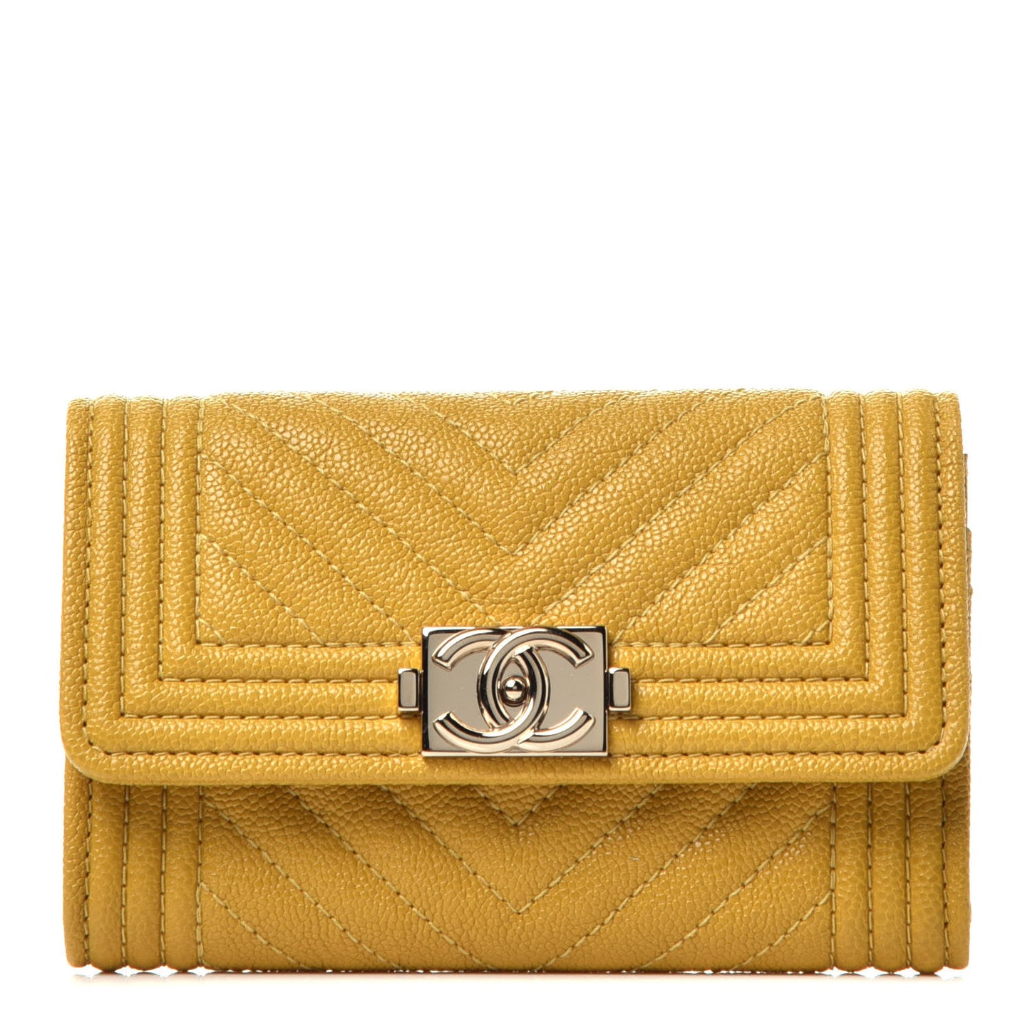 Caviar Quilted Chevron Boy Card Holder Wallet Yellow