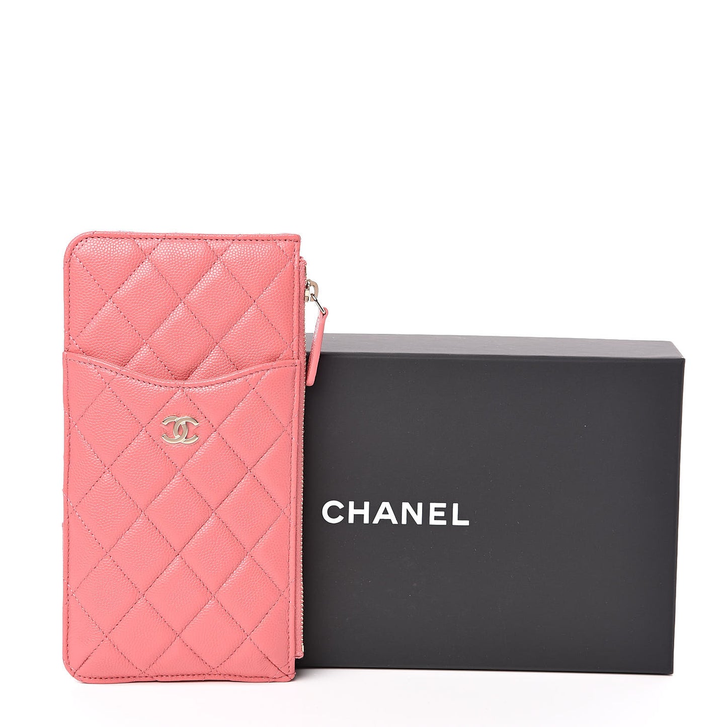 Caviar Quilted Classic Flat Wallet Pouch Pink