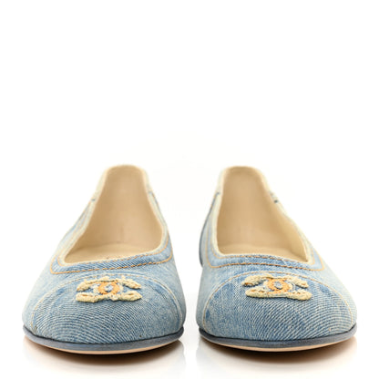 Chanel Denim CC Cap Toe Ballerina Flats 38 Light Blue 2 of 8