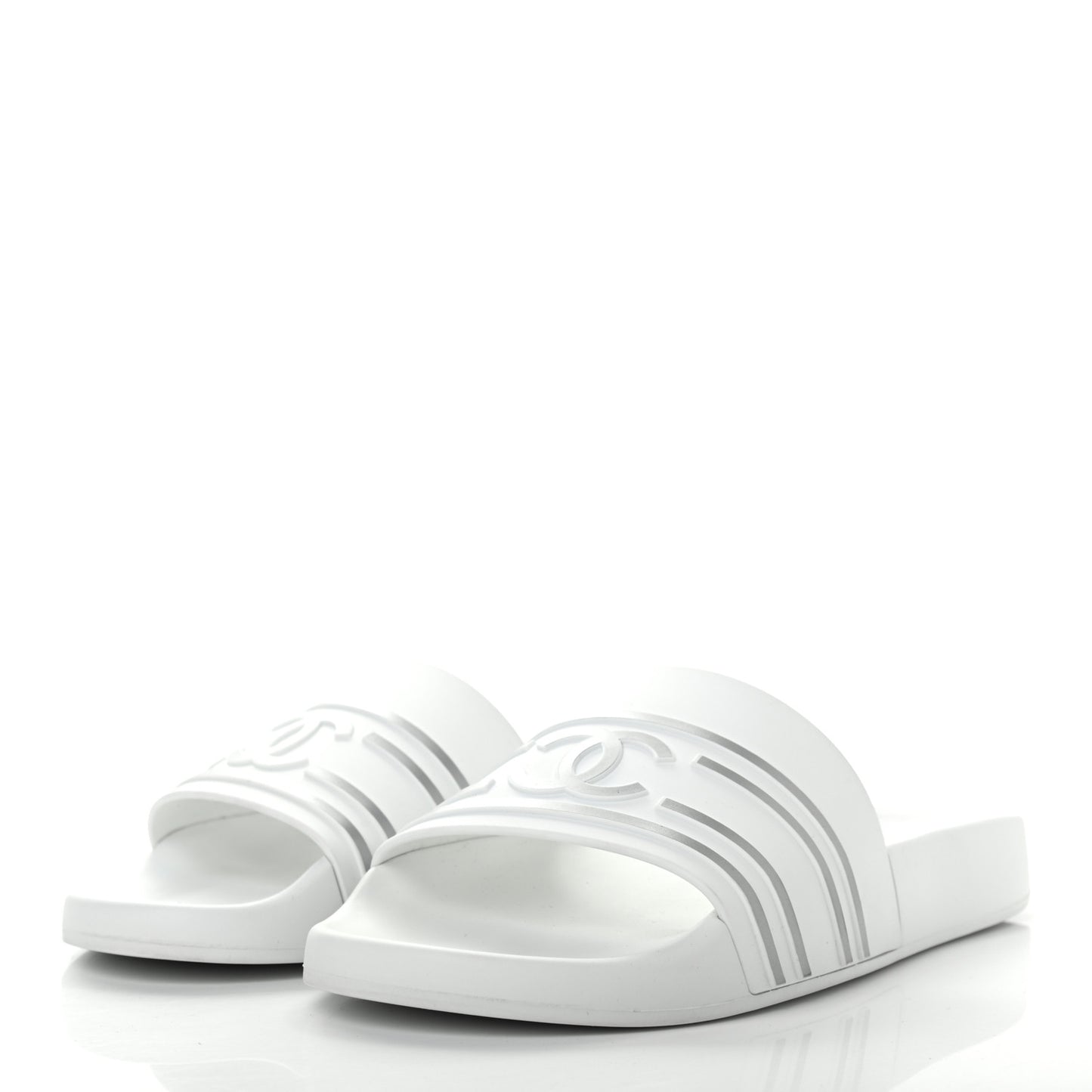 Rubber CC Flat Slide Sandals White