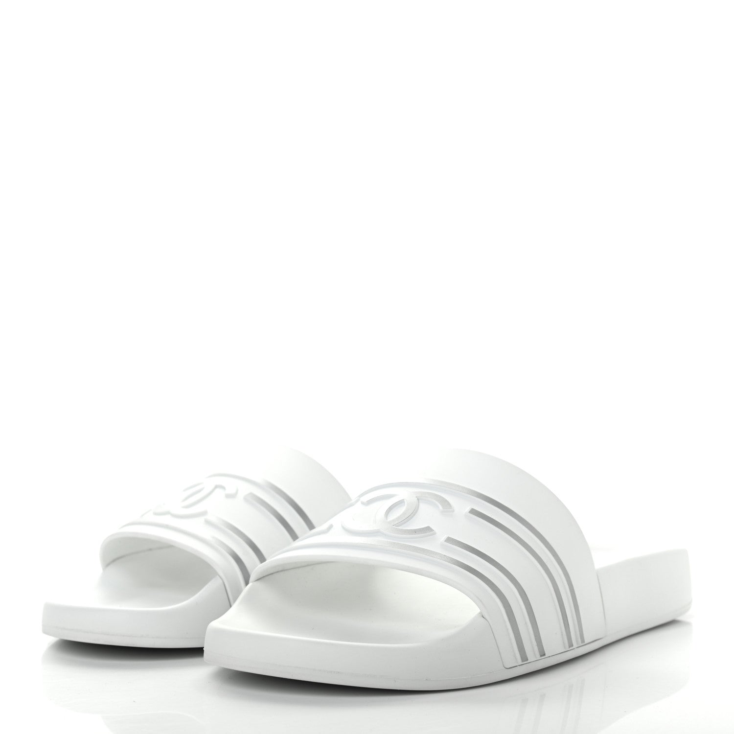 Chanel Rubber CC Flat Slide Sandals White 3 of 8