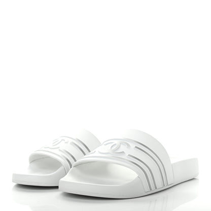 Chanel Rubber CC Flat Slide Sandals White 3 of 8