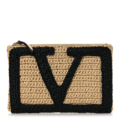 Valentino Garavani Raffia Viva Superstar Clutch Naturale Black 1 of 7