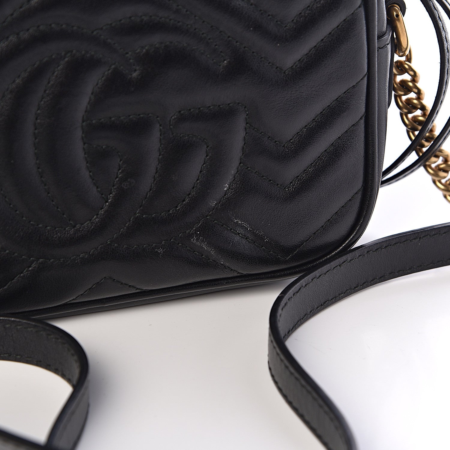 Gucci Calfskin Matelasse Mini GG Marmont Chain Shoulder Bag Black 11 of 12