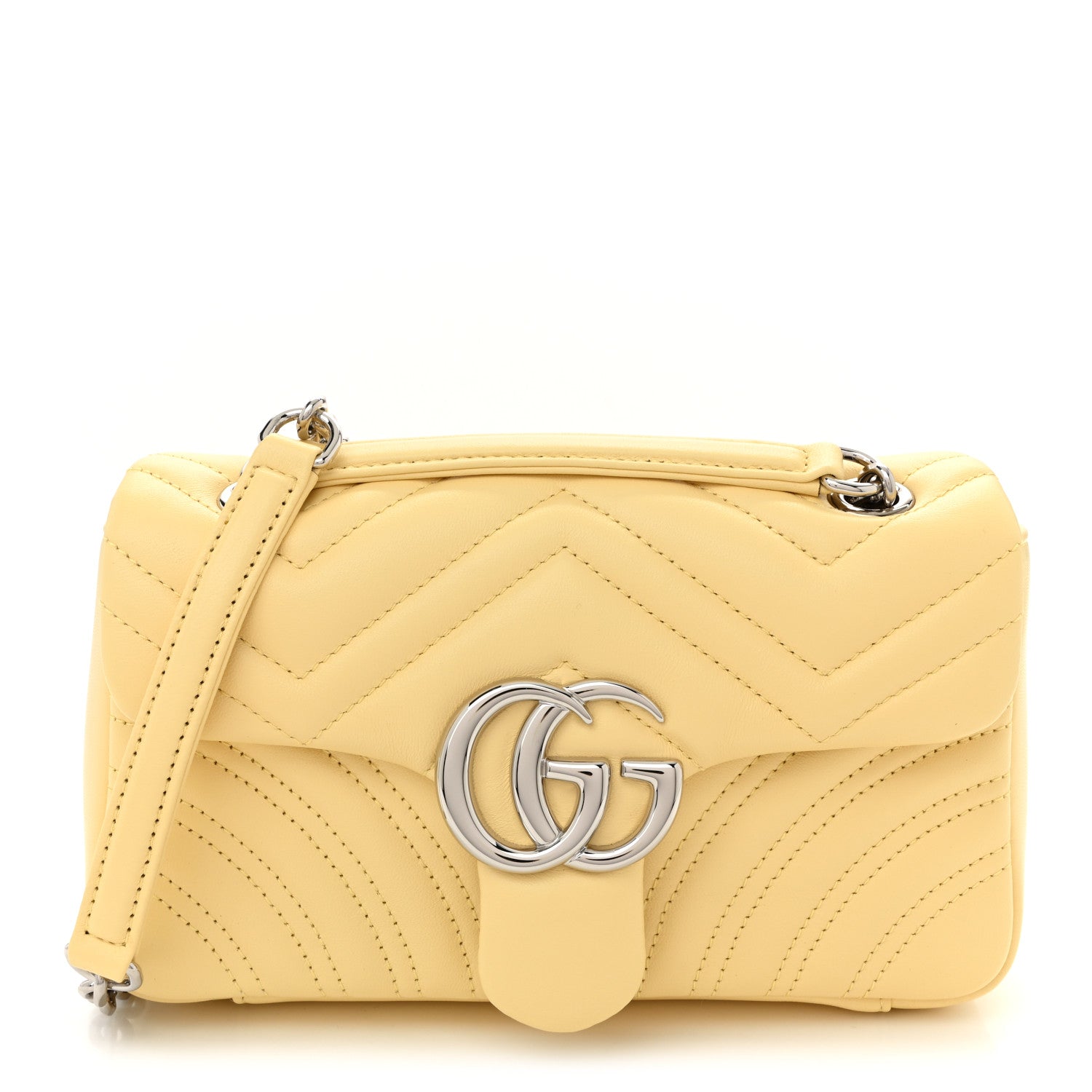 Gucci Lambskin Matelasse Small GG Marmont Shoulder Bag Yellow 1 of 9