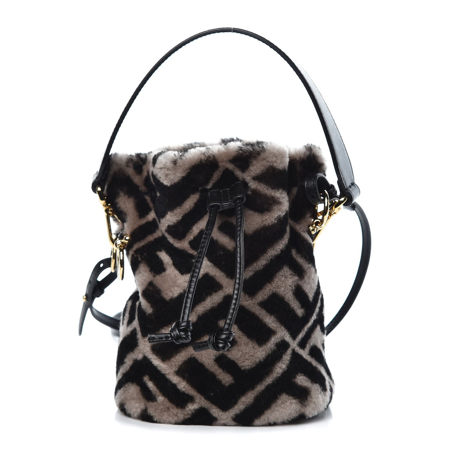 Shearling F is Macro FF 1974 Diagonal Mini Mon Tresor Bucket Bag Dove Black