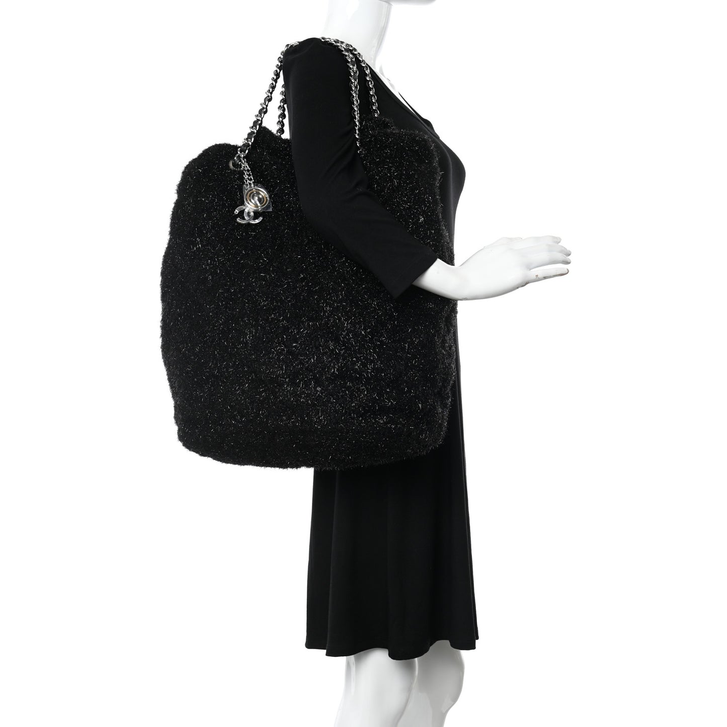Knit Metallic Lambskin Large Shopping Tote Black