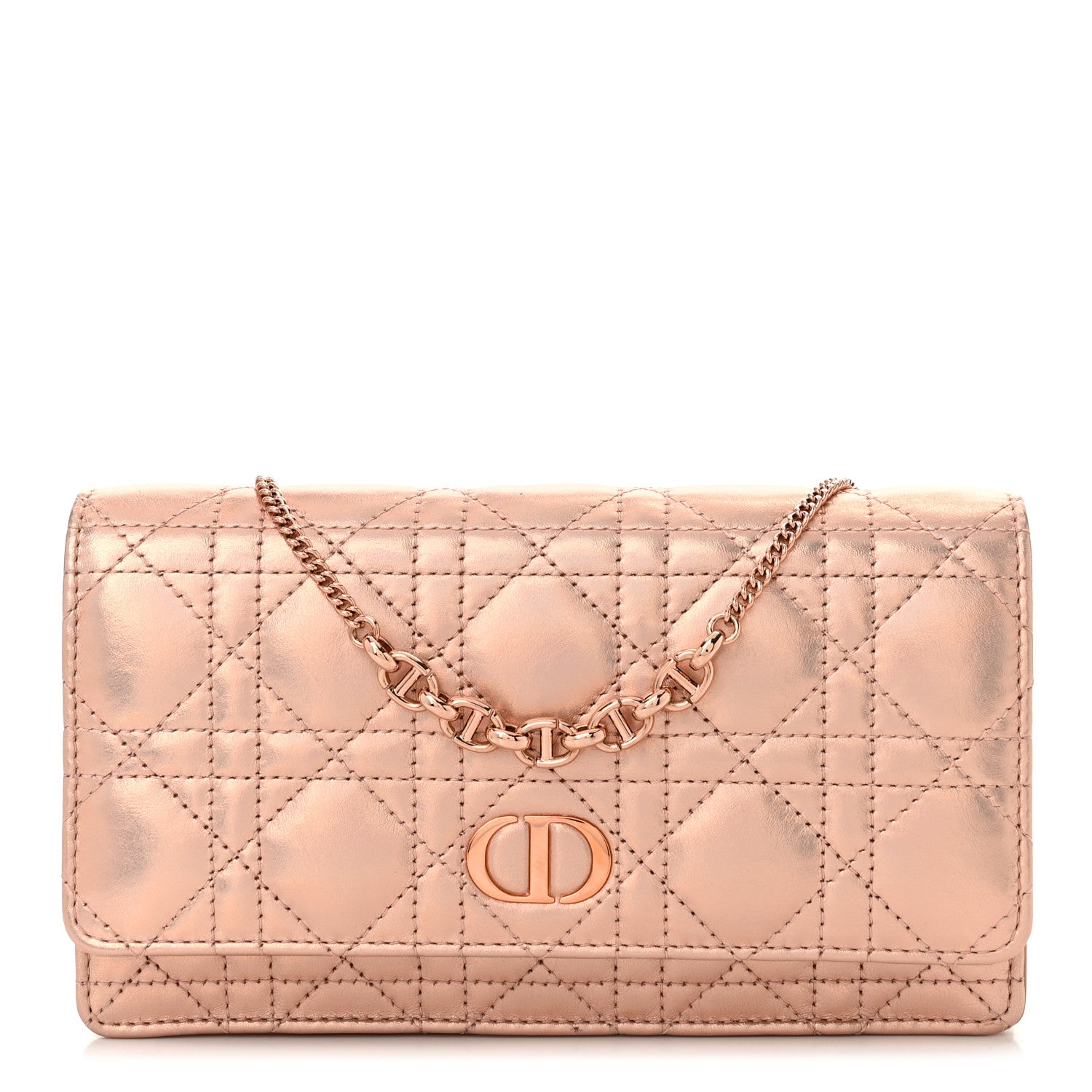Christian Dior Iridescent Metallic Lambskin Cannage Caro Pouch with Chain Pink 1 of 10