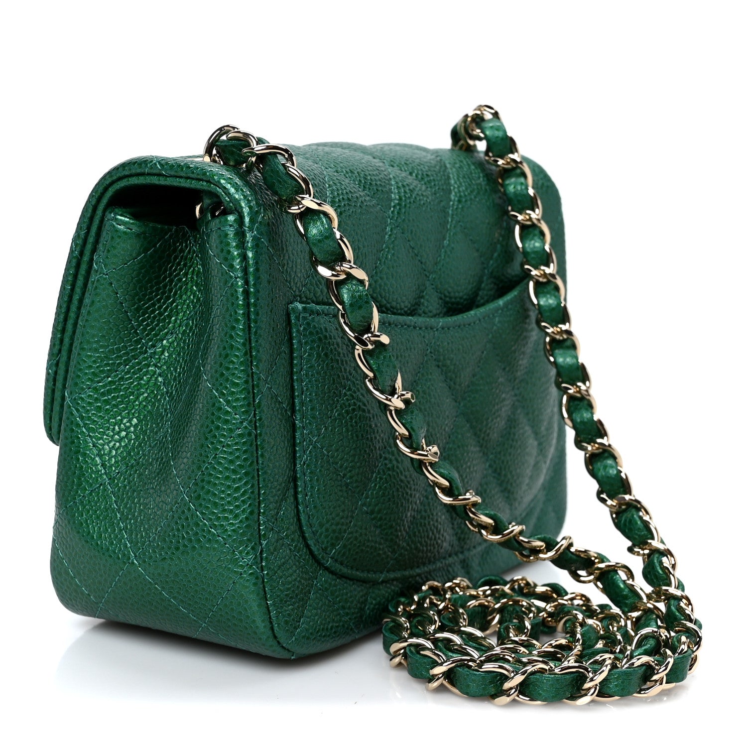 Chanel Metallic Caviar Quilted Mini Square Flap Green 2 of 11